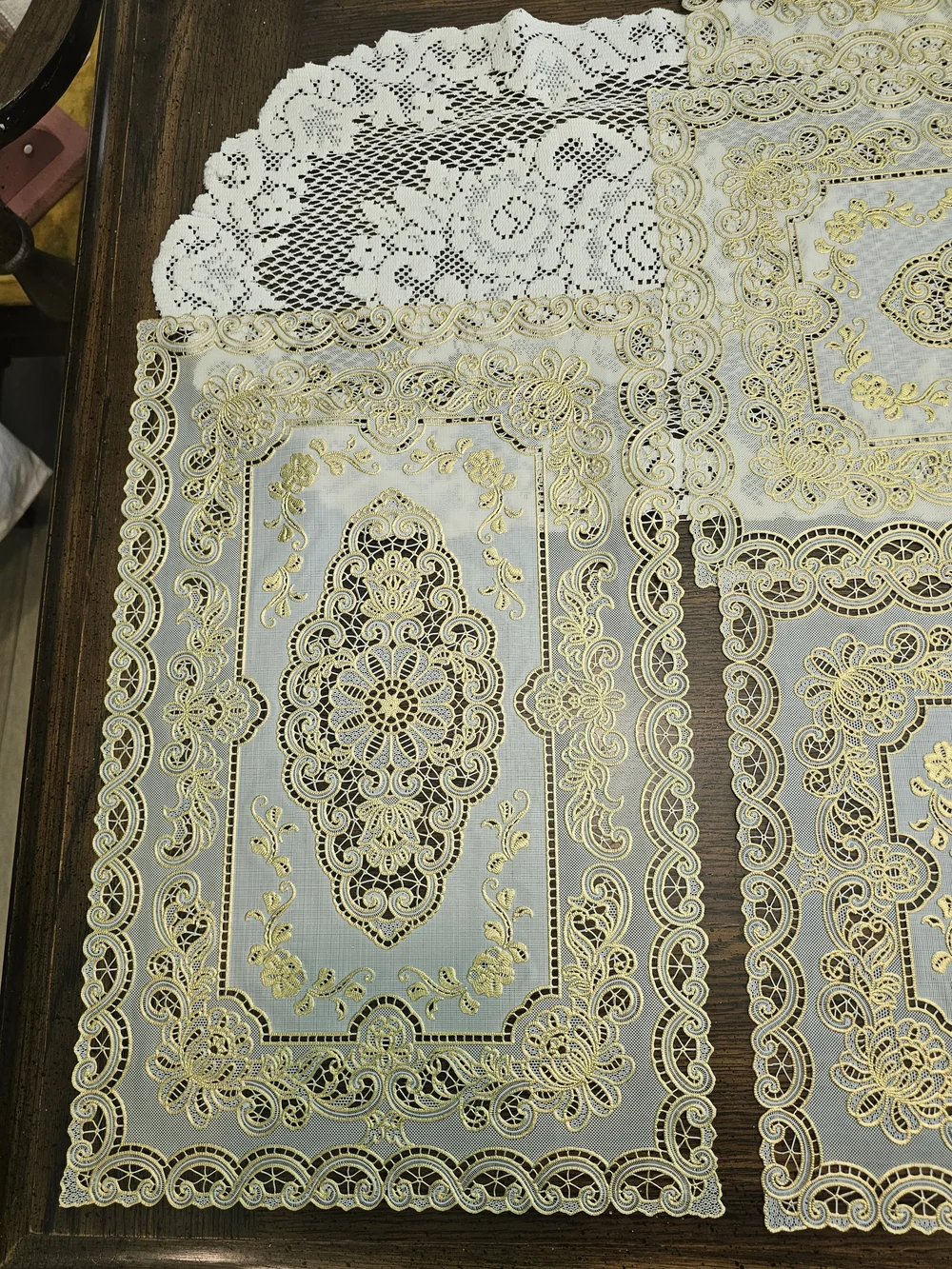 Vintage Gold & Cream Vinyl Placemats Baroque Medallion Two Tone - Set of 10